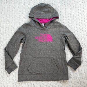 The North Face Hoodie Sweatshirt Women's L Grey Pink Fleece Lined Pullover